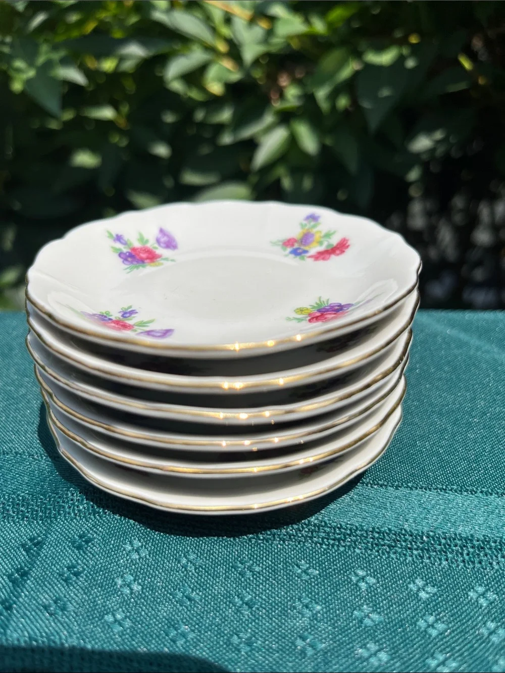 Vintage Butter Pats 6 Flowers Porcelain Gold Gilt Rim Bareuther German Mini